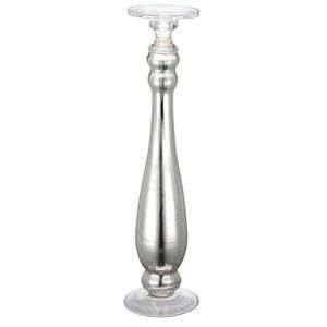 A & B Home Large Silver Glass Candle Holder 19.5” Candle Stand Centerpiece Decor